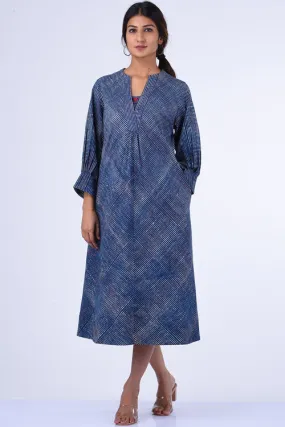 Dharan "Suki Dress" Indigo Block Printed Dress