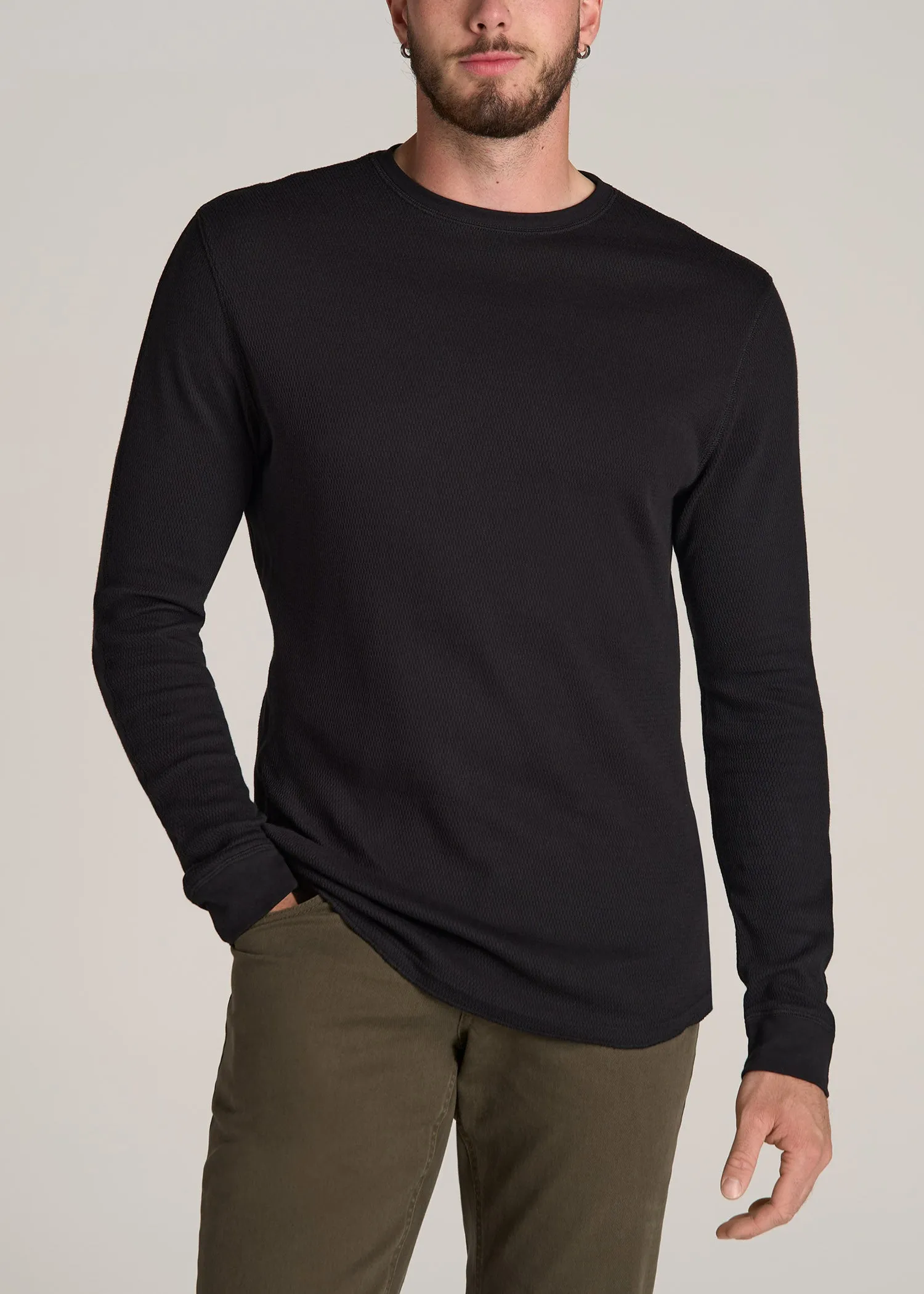 Double Honeycomb Thermal Crewneck for Tall Men in Black