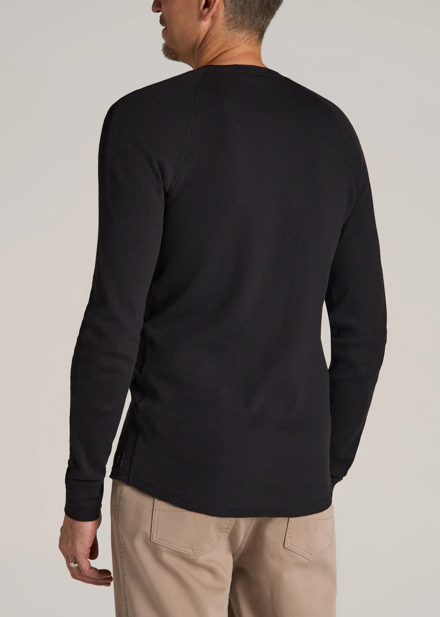 Double Honeycomb Thermal Long-Sleeve Henley Shirt for Tall Men in Black