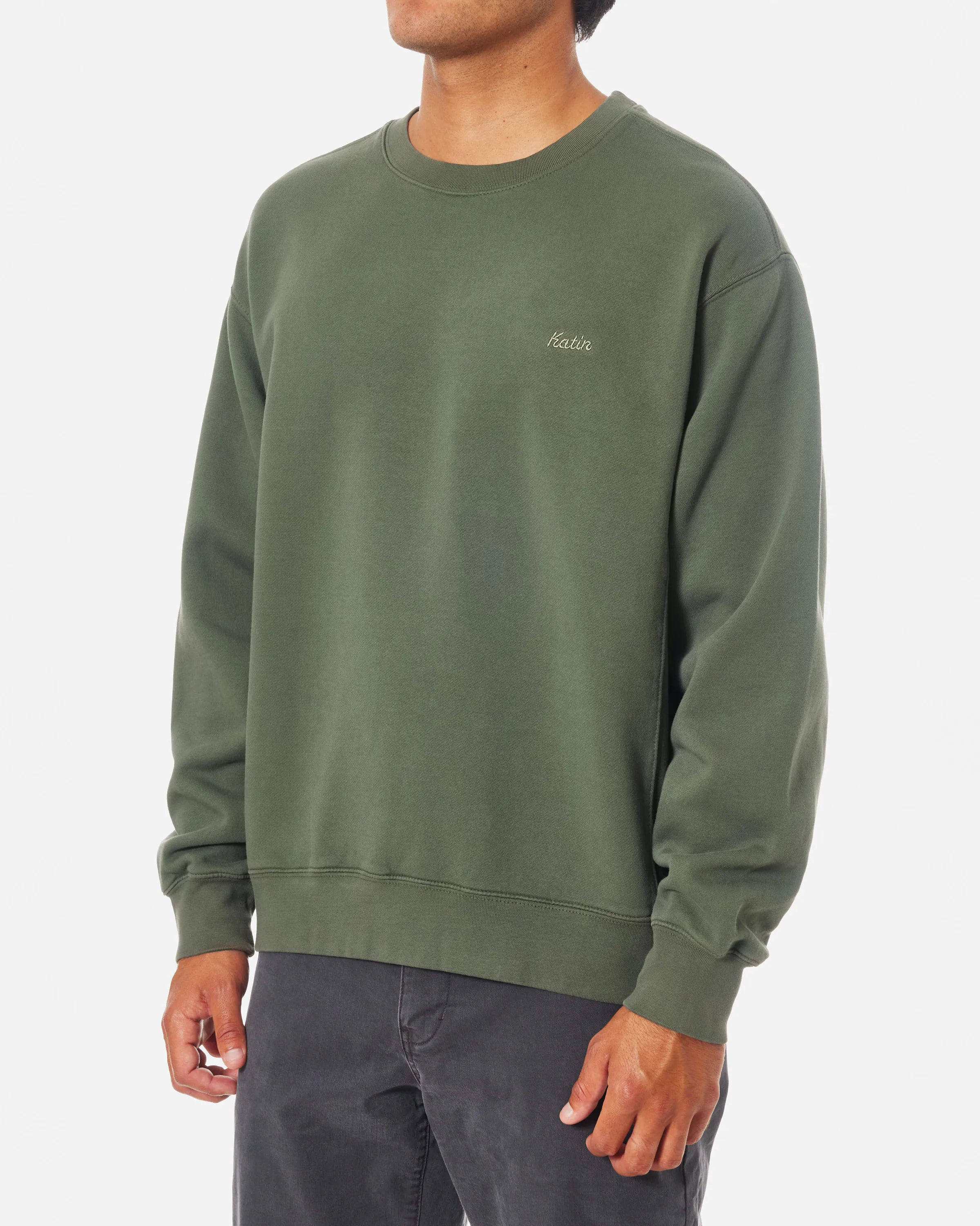 Embroidered Crew Fleece Sweatshirt in Thyme