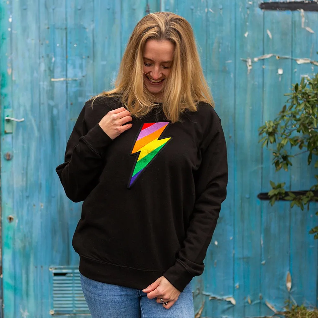 Embroidered Rainbow Lightning Bolt Sweatshirt in Black