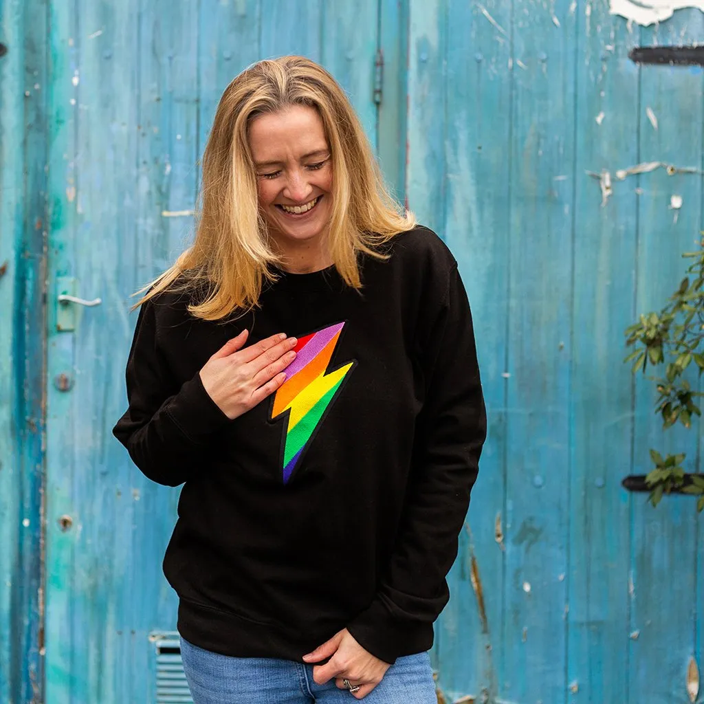 Embroidered Rainbow Lightning Bolt Sweatshirt in Black