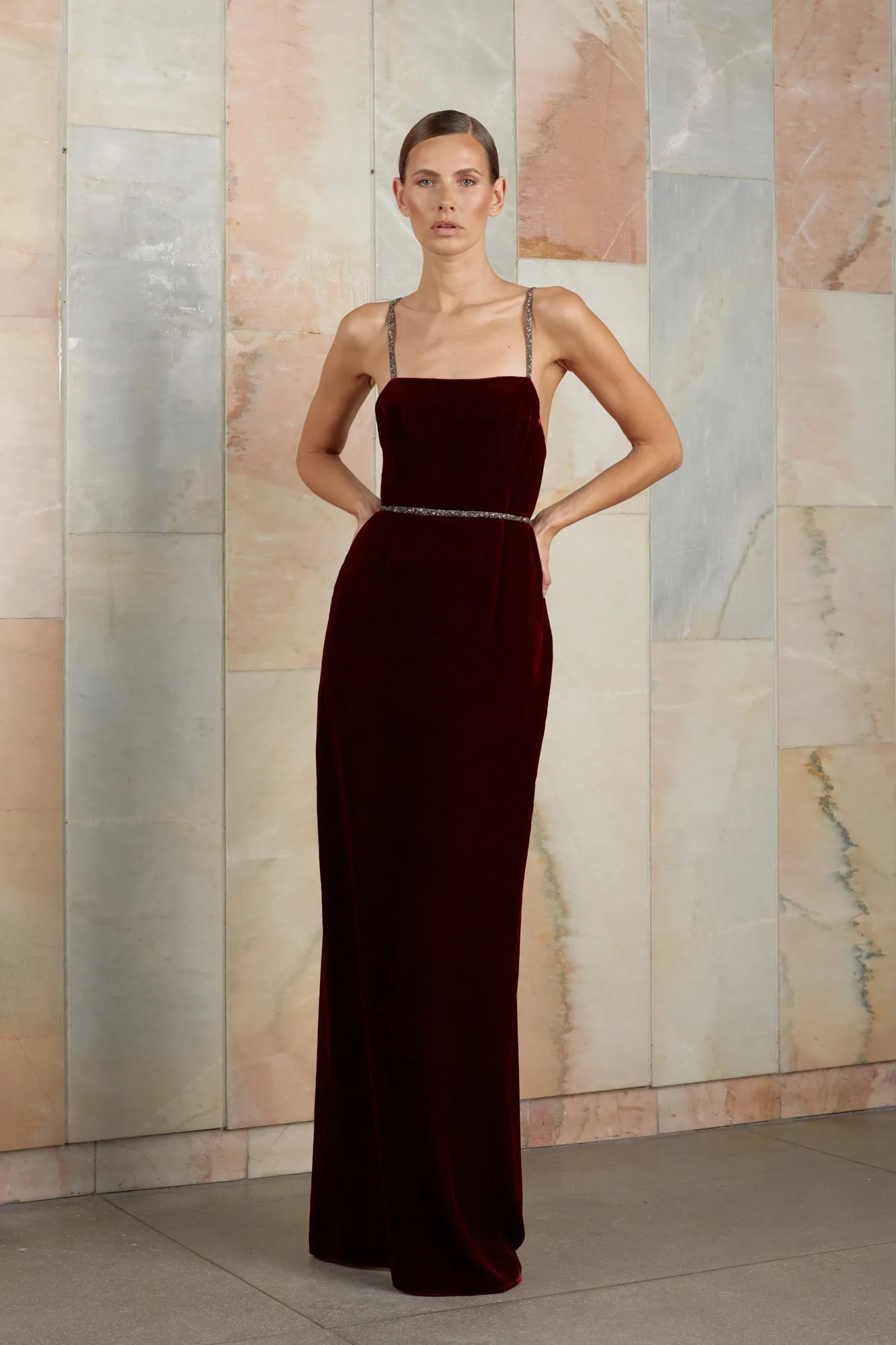 ENIGMA red wine evening maxi dress