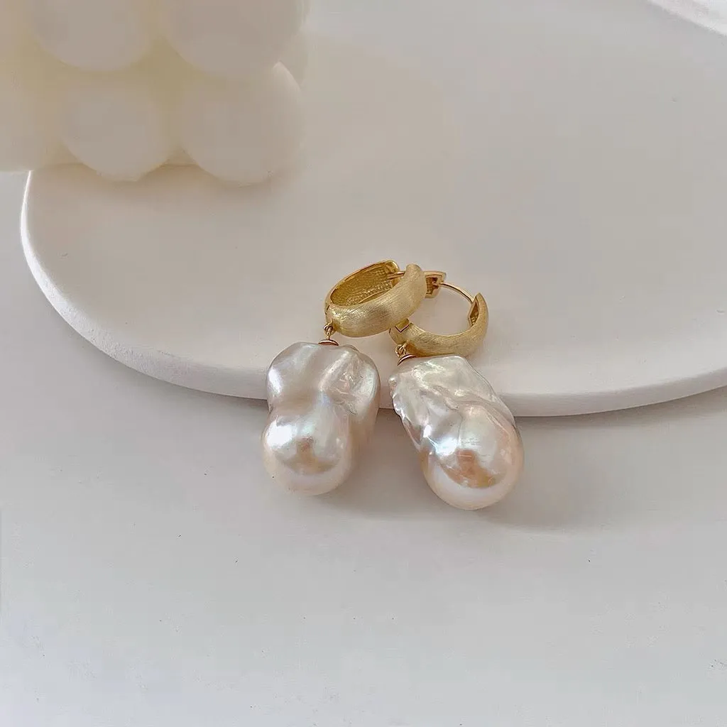 Extra Large Baroque Pearl Hoop Earrings