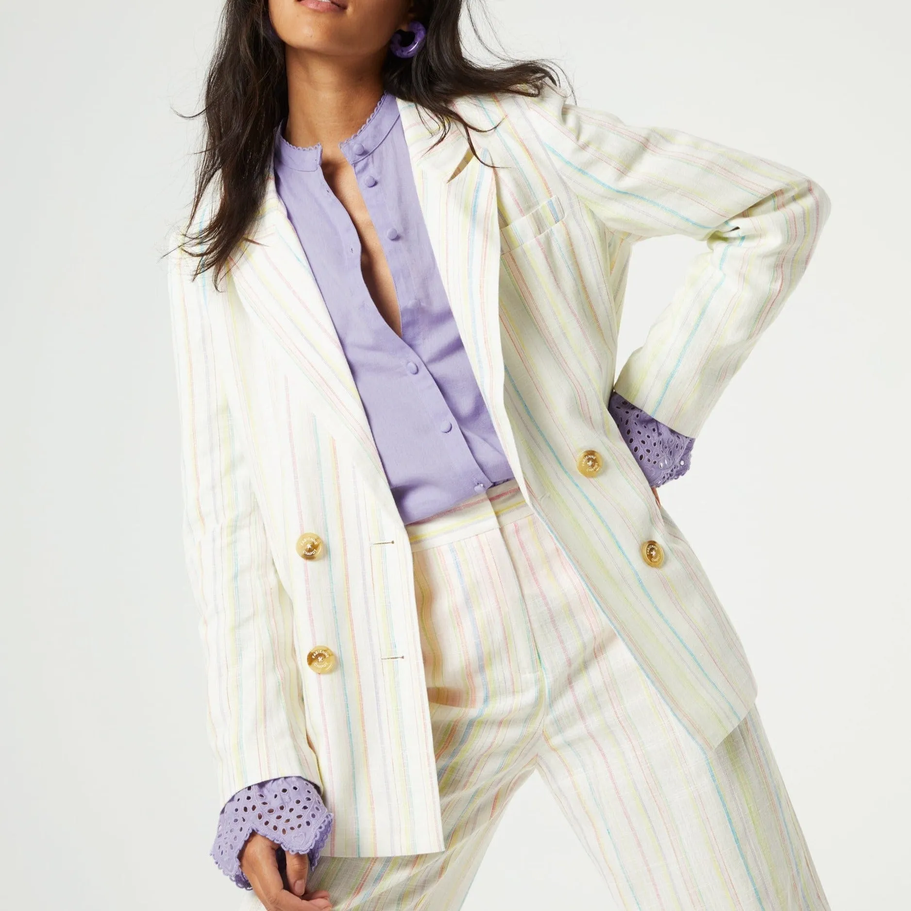 Fabienne Chapot Roger Striped Blazer in Lime Light