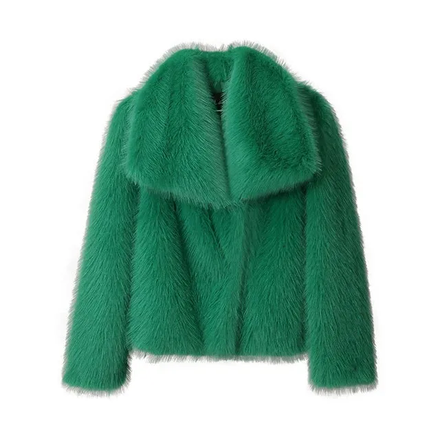 Faux Fur Jacket Coat Women Design Big Collar Fur Coats Cool Overcoat