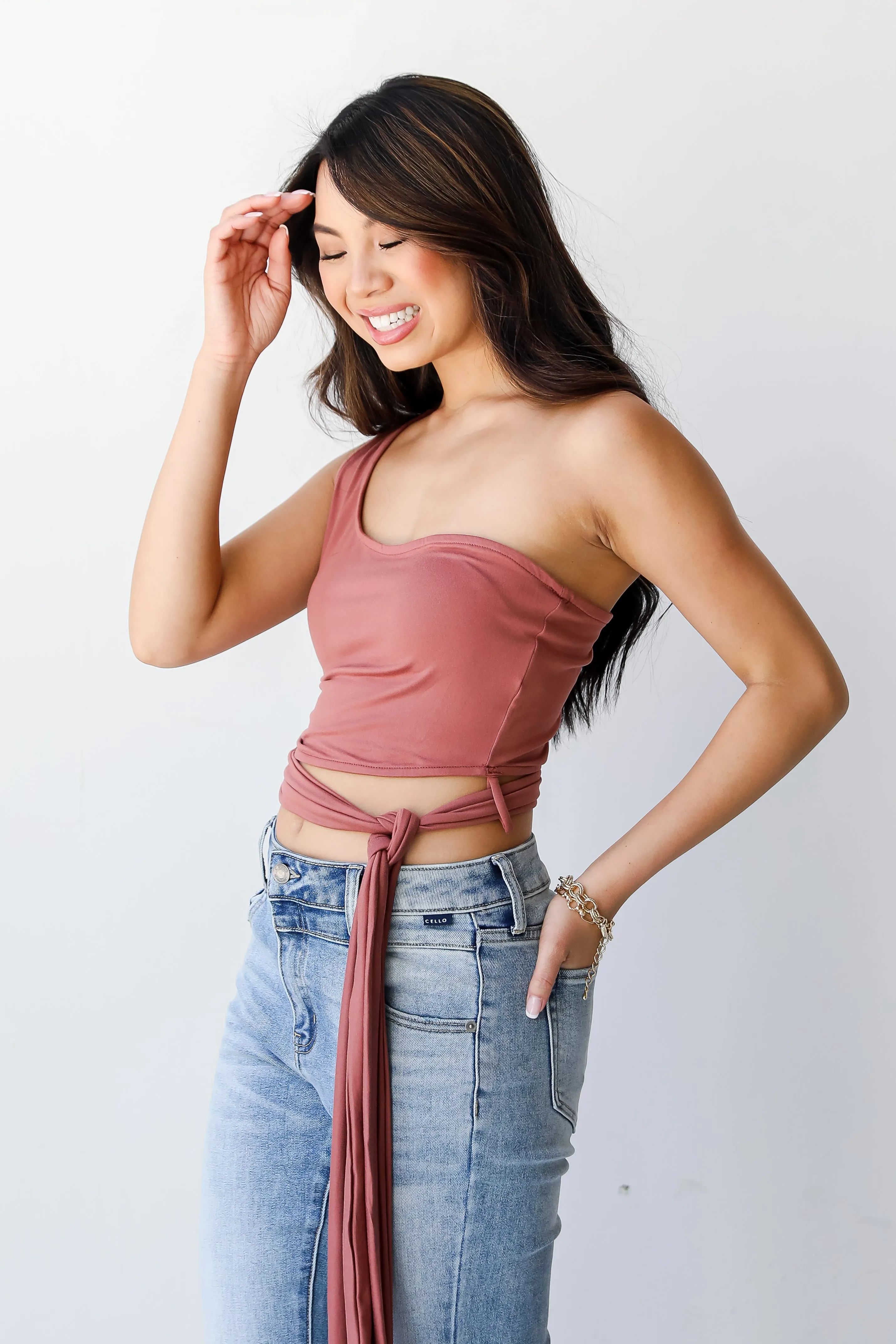 FINAL SALE - Trendy Attitude One-Shoulder Crop Top