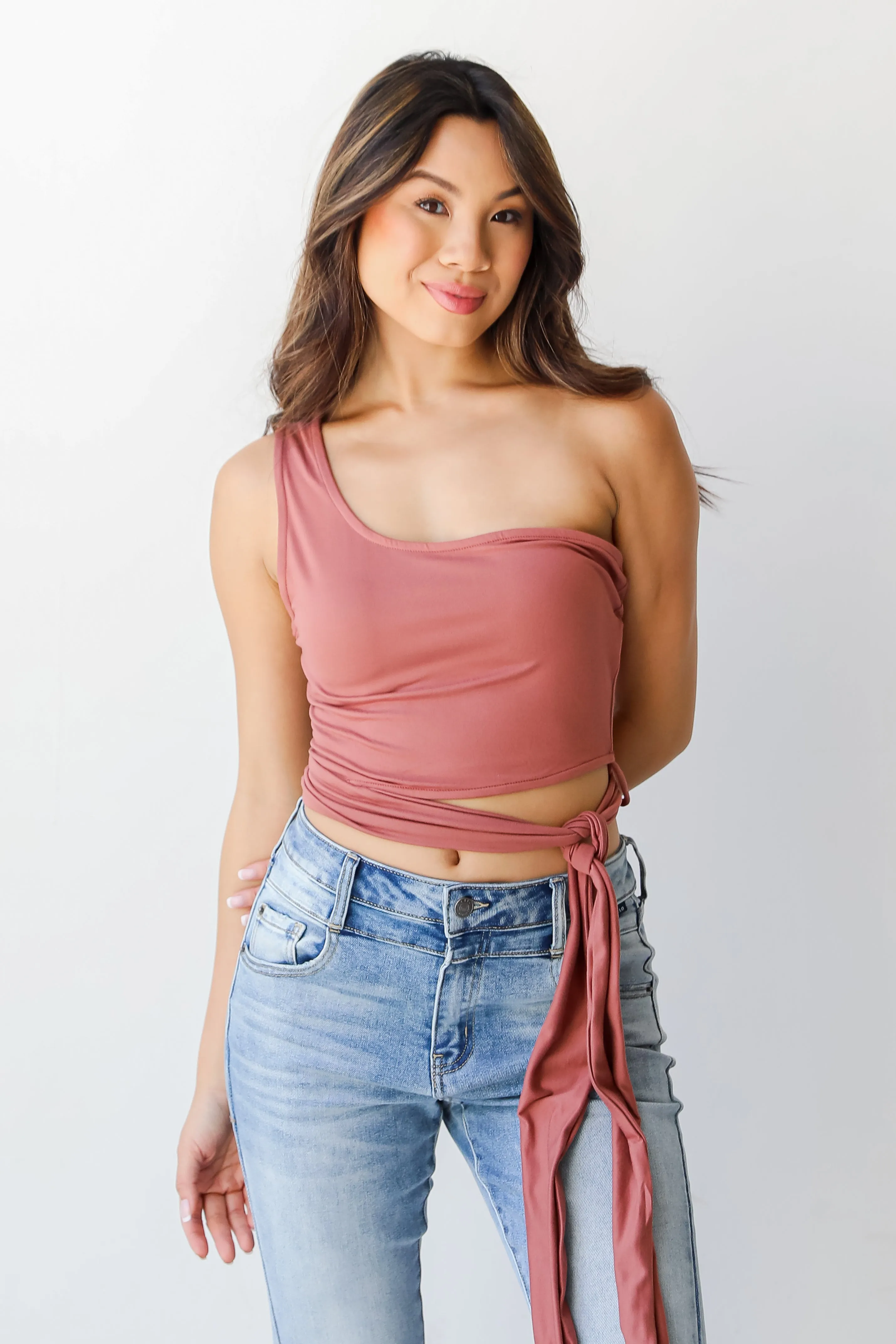 FINAL SALE - Trendy Attitude One-Shoulder Crop Top