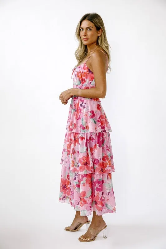 Floral Ruffle Layered Midi Dress