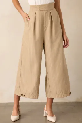 Get With It Almond Pinstripe Cropped Wide Leg Pants