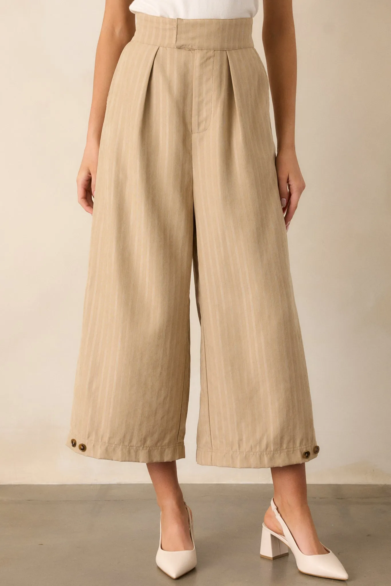 Get With It Almond Pinstripe Cropped Wide Leg Pants