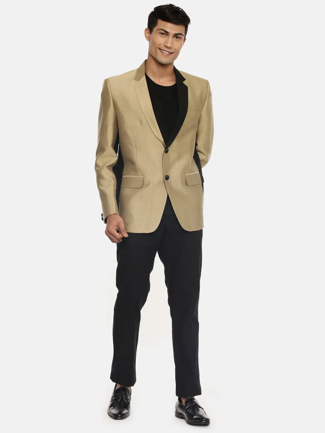 Gold Two Button Mens Silk Blazer - MMJ076