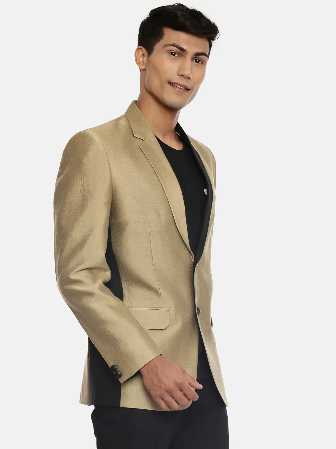 Gold Two Button Mens Silk Blazer - MMJ076