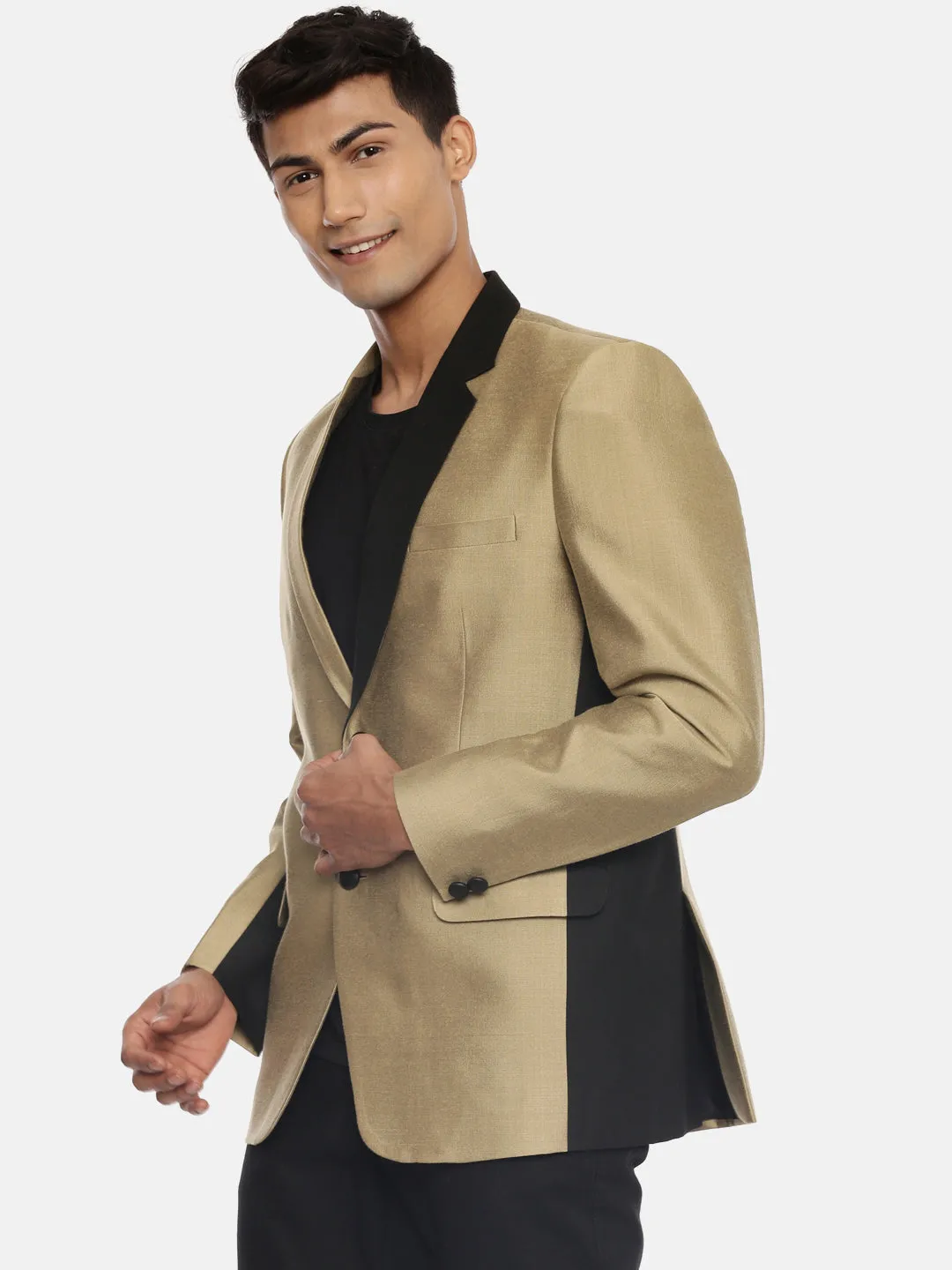 Gold Two Button Mens Silk Blazer - MMJ076