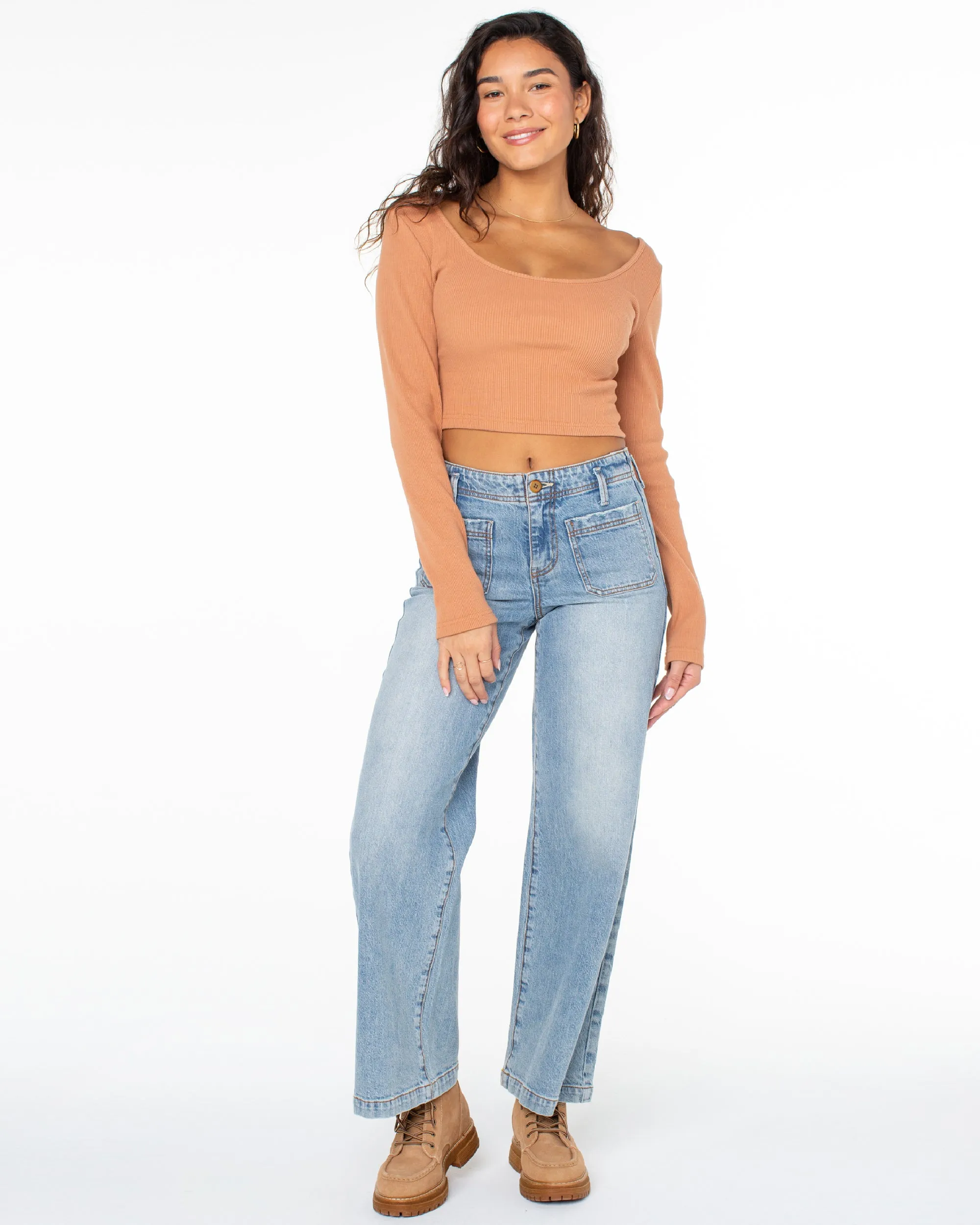 Good Keepsake Long Sleeve Crop Top - Russet