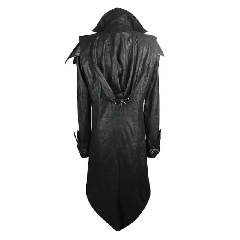 Gothic Vintage Long Black Men's Coat / Steampunk Medieval Warrior Knight Overcoat