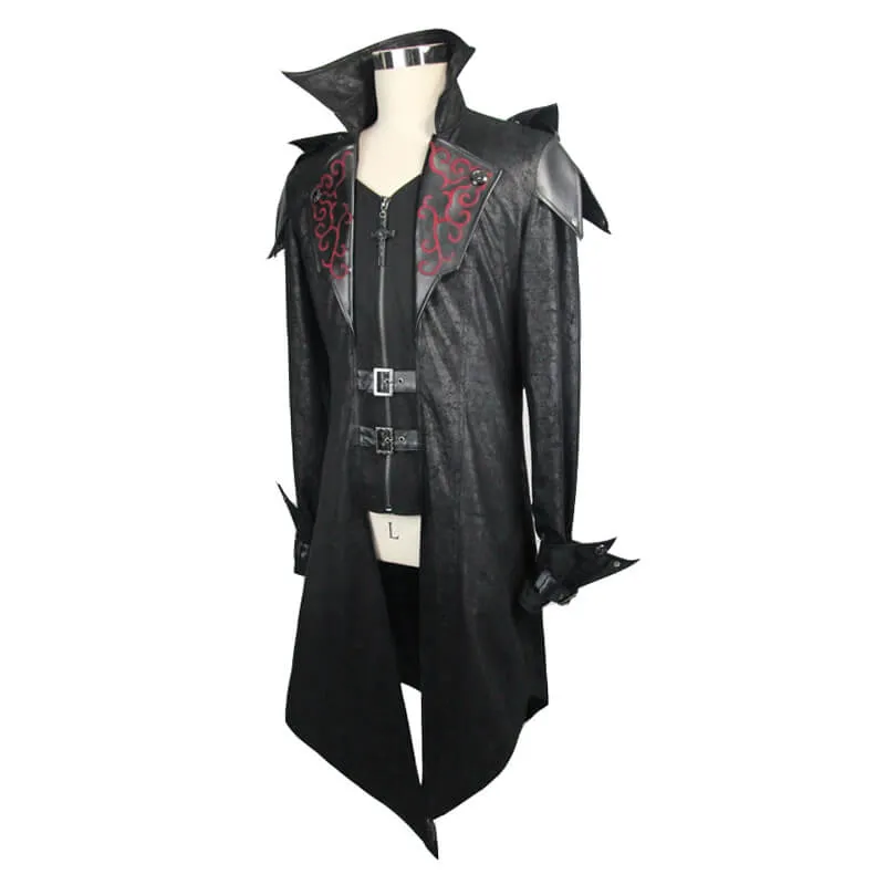 Gothic Vintage Long Black Men's Coat / Steampunk Medieval Warrior Knight Overcoat