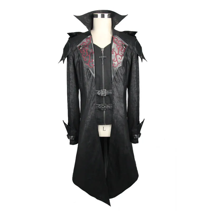 Gothic Vintage Long Black Men's Coat / Steampunk Medieval Warrior Knight Overcoat