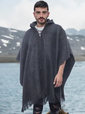 Gray Alpaca Hooded Poncho for Men