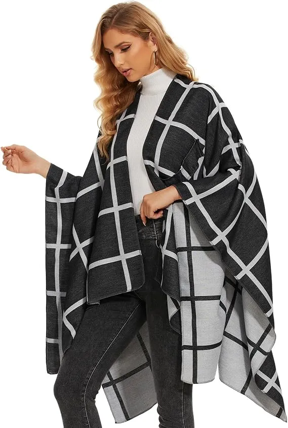 Gray Soft Knit Wrap Poncho Style Cardigan