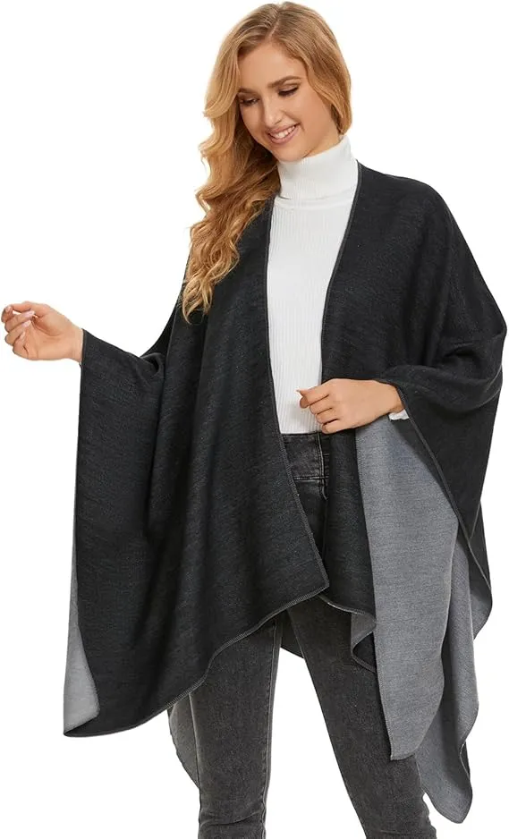 Gray Soft Knit Wrap Poncho Style Cardigan