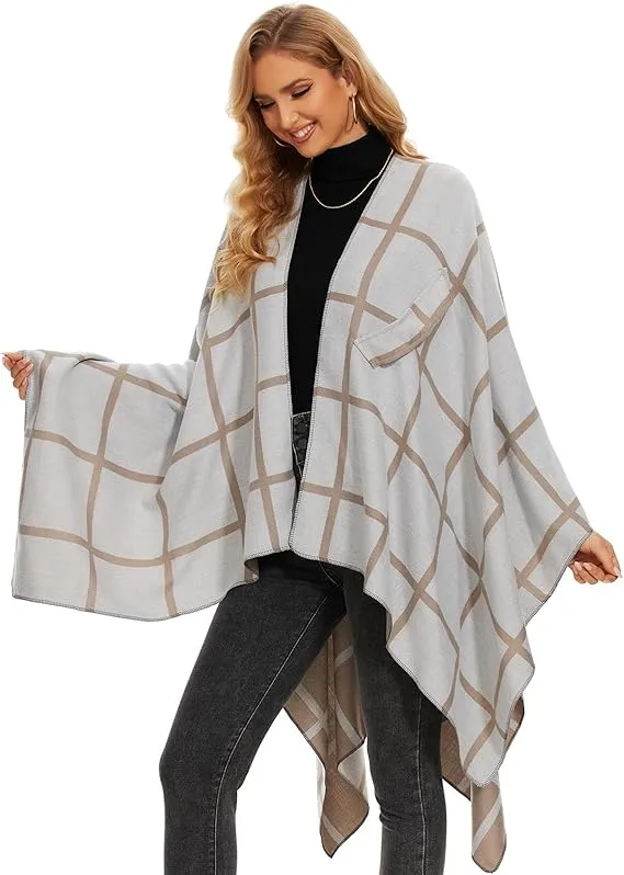 Gray Soft Knit Wrap Poncho Style Cardigan