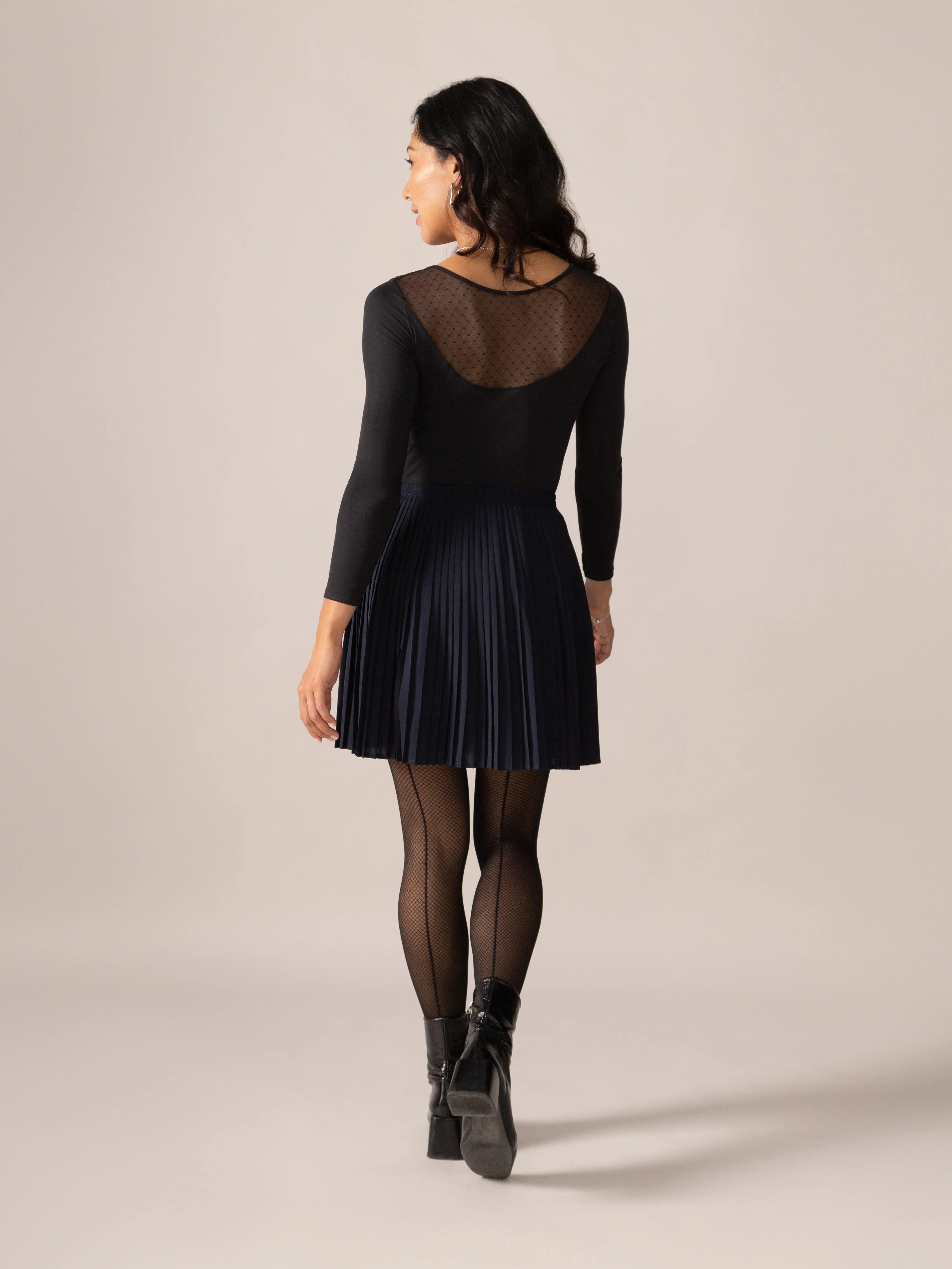 Hazel Pleated OTK Skirt in Midnight Blue