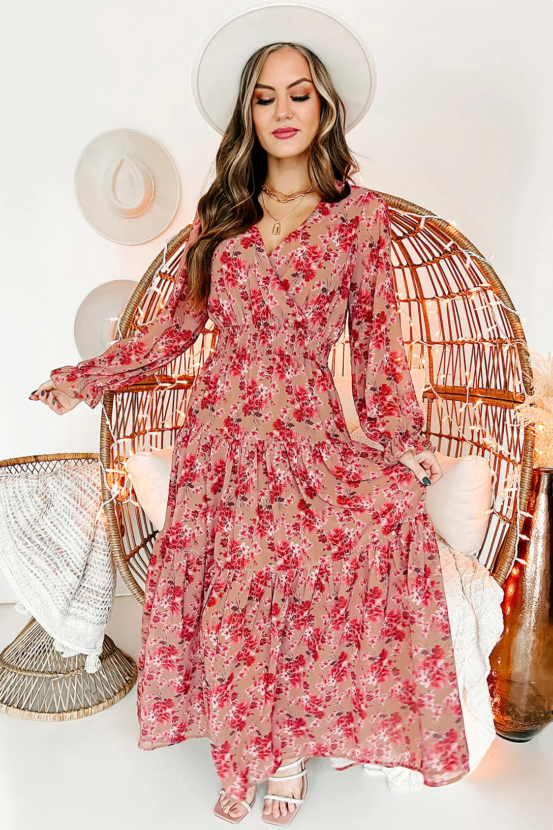 Horizon Views Tiered Ruffle Floral Maxi Dress (Mauve)