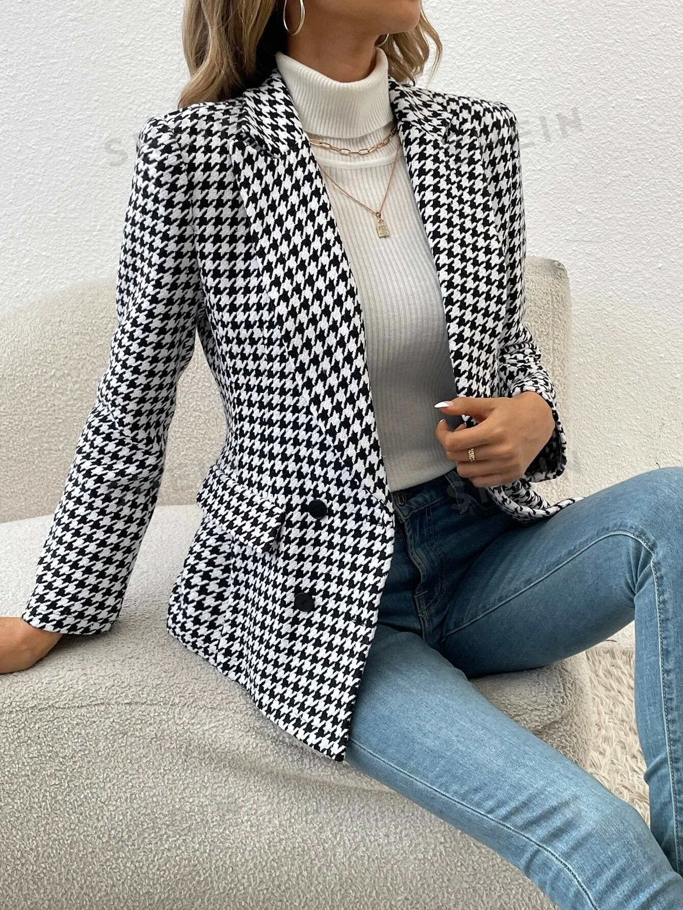 Houndstooth Double Breasted Overcoat