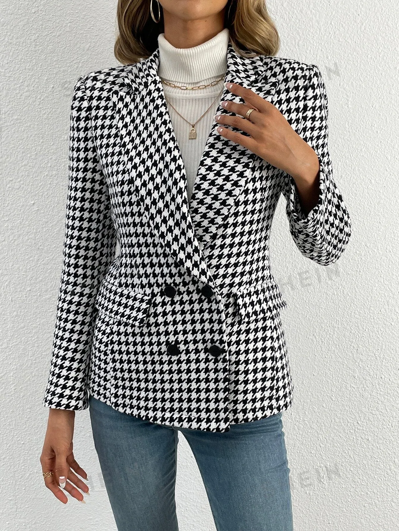 Houndstooth Double Breasted Overcoat