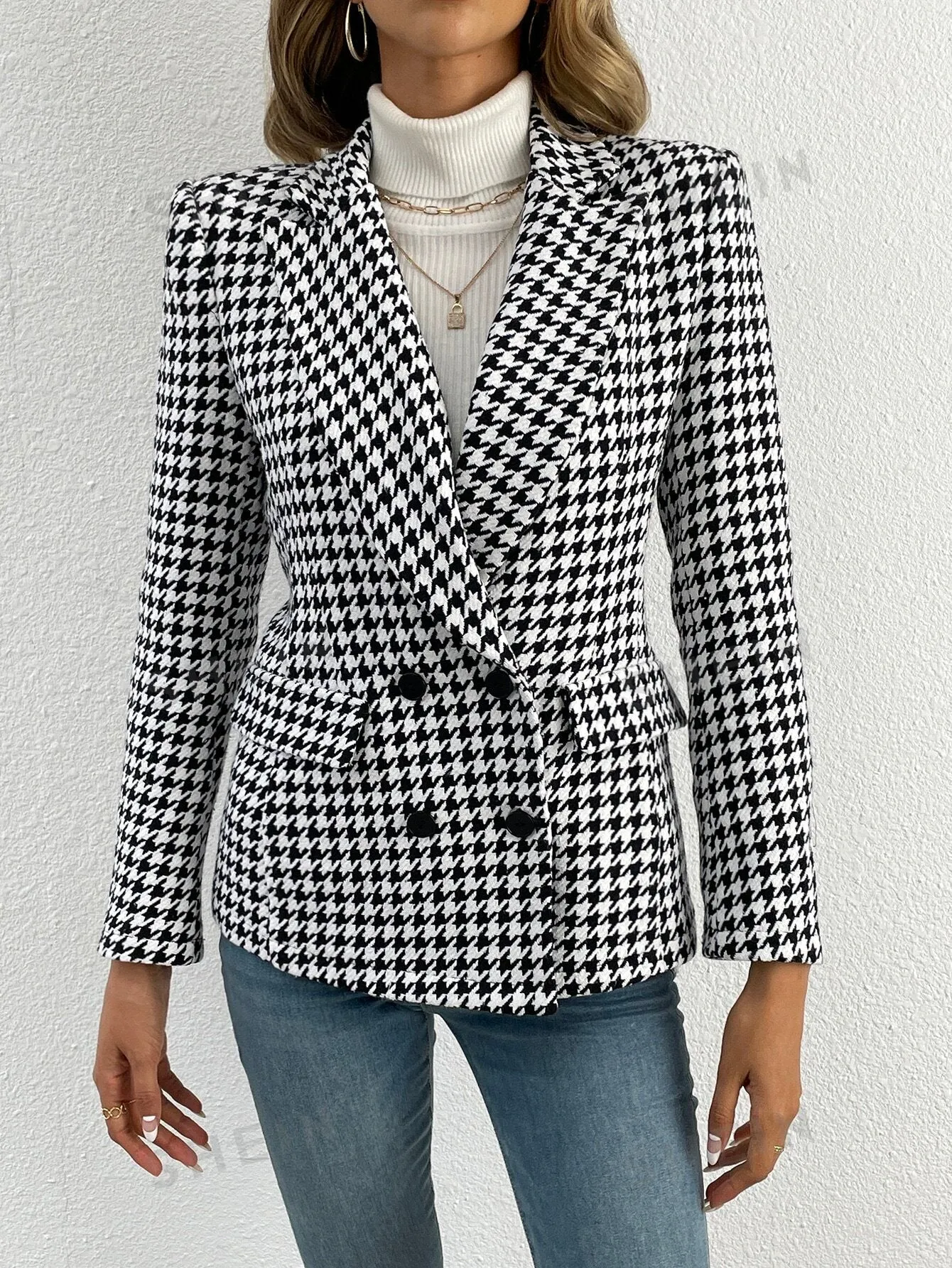 Houndstooth Double Breasted Overcoat