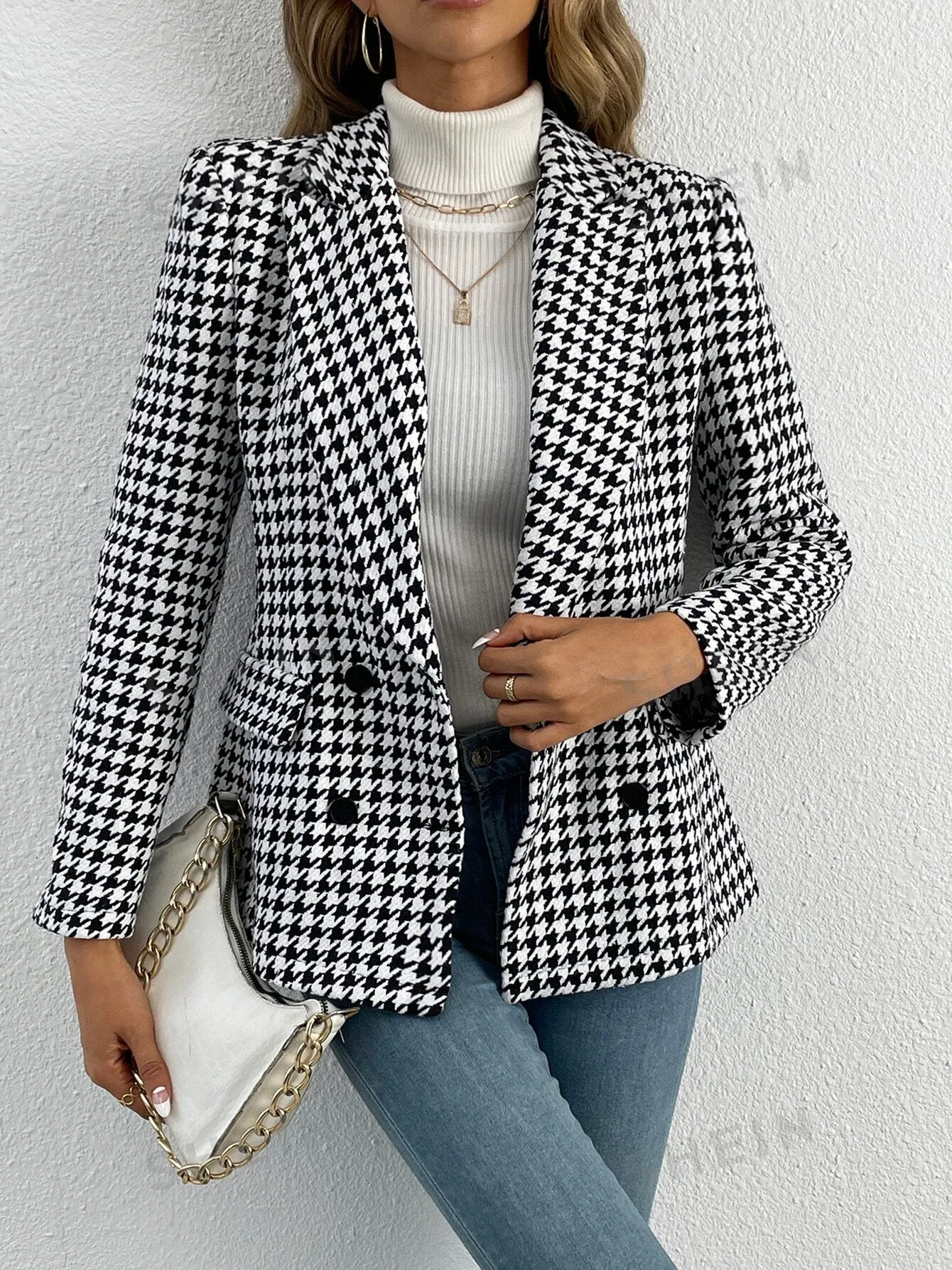 Houndstooth Double Breasted Overcoat