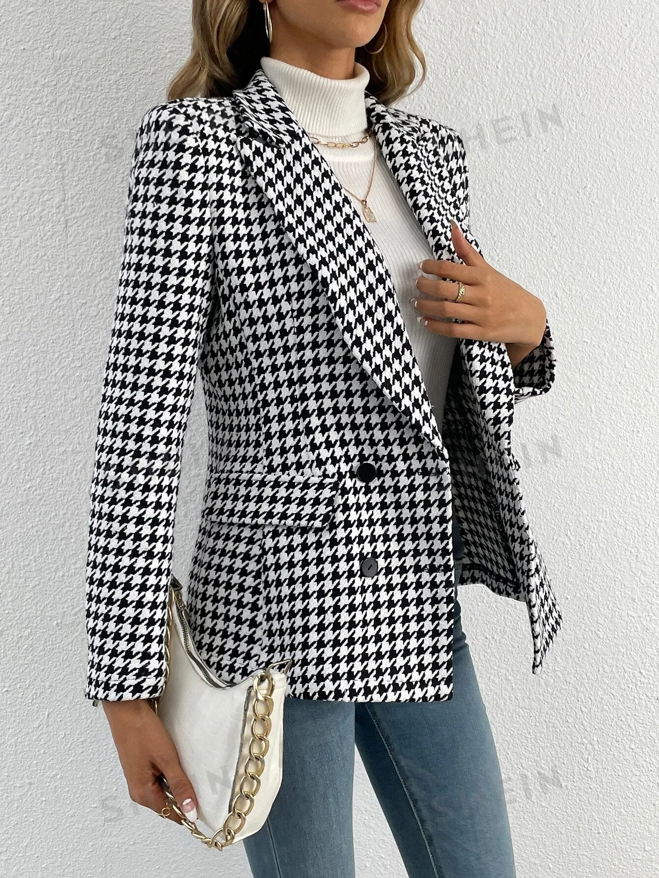 Houndstooth Double Breasted Overcoat