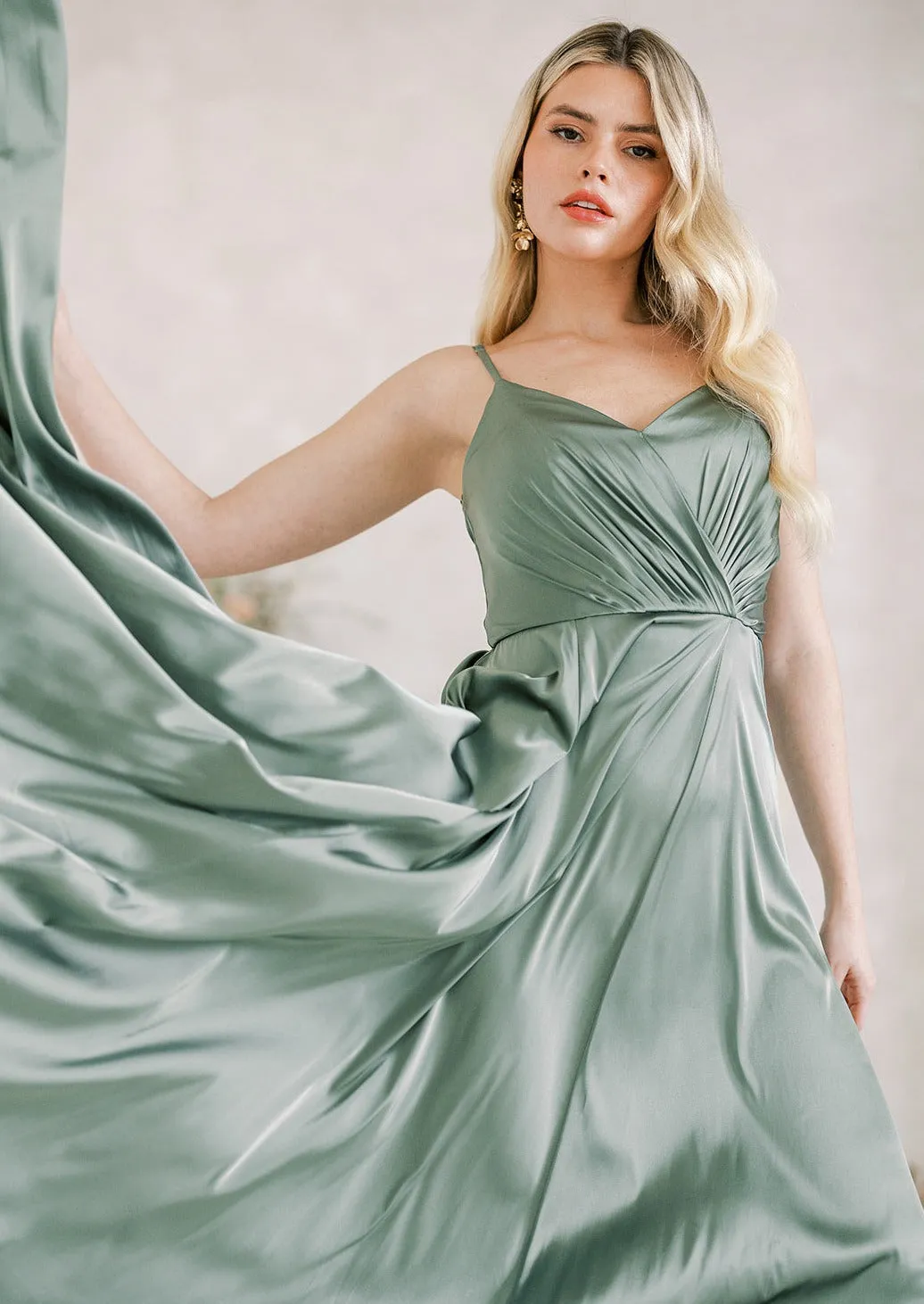 Isla Bridesmaid Dress In Sage Satin