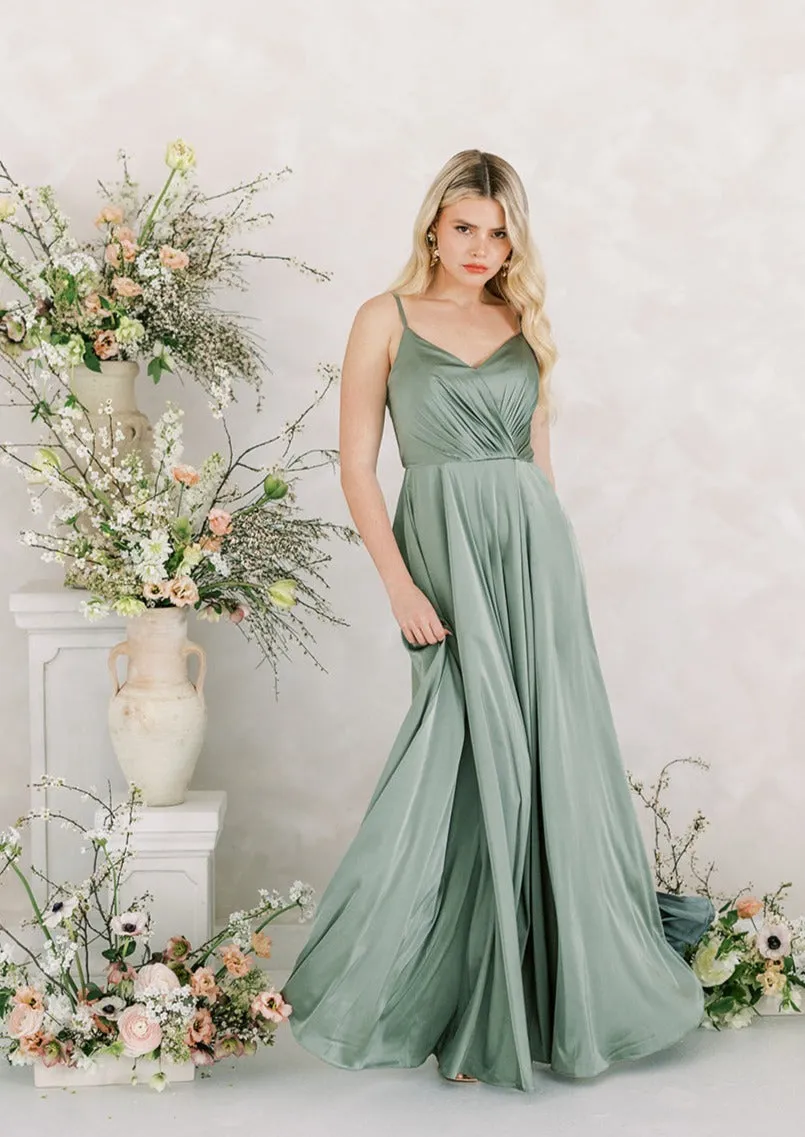 Isla Bridesmaid Dress In Sage Satin