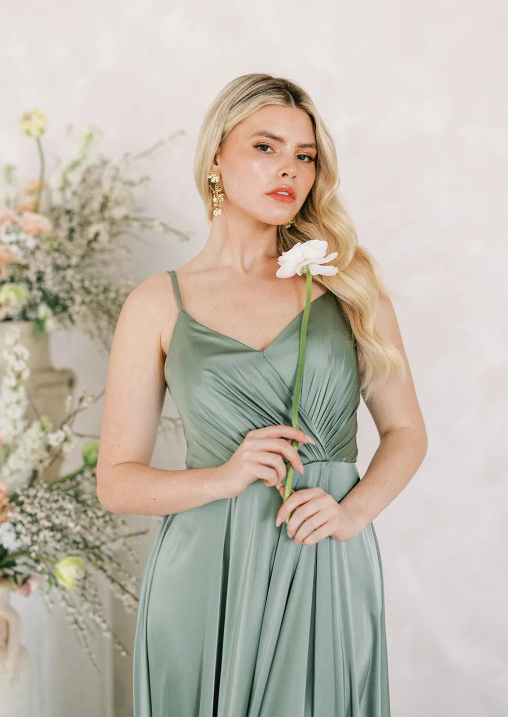 Isla Bridesmaid Dress In Sage Satin