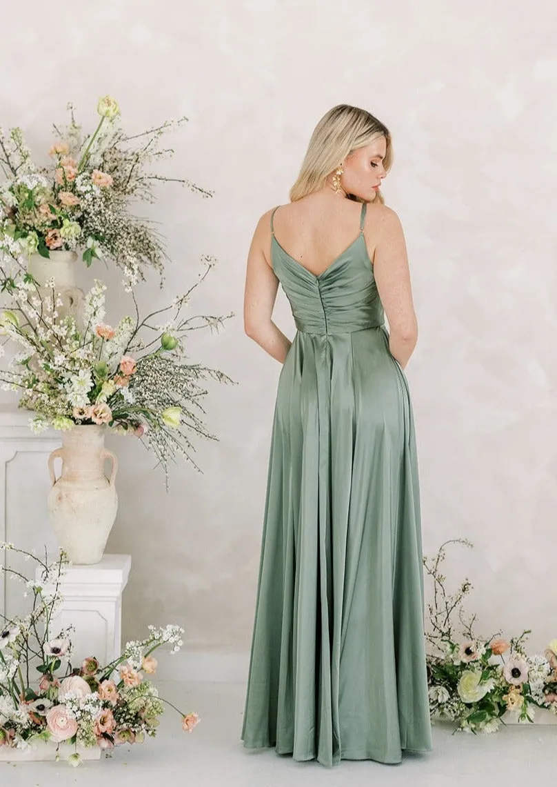 Isla Bridesmaid Dress In Sage Satin