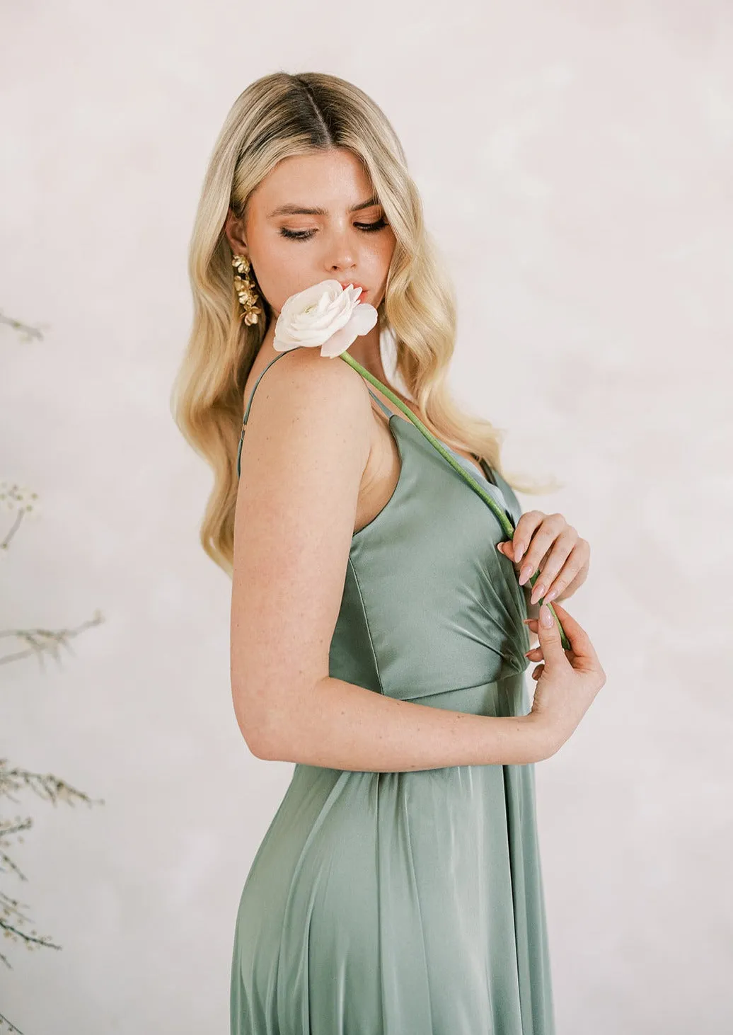 Isla Bridesmaid Dress In Sage Satin