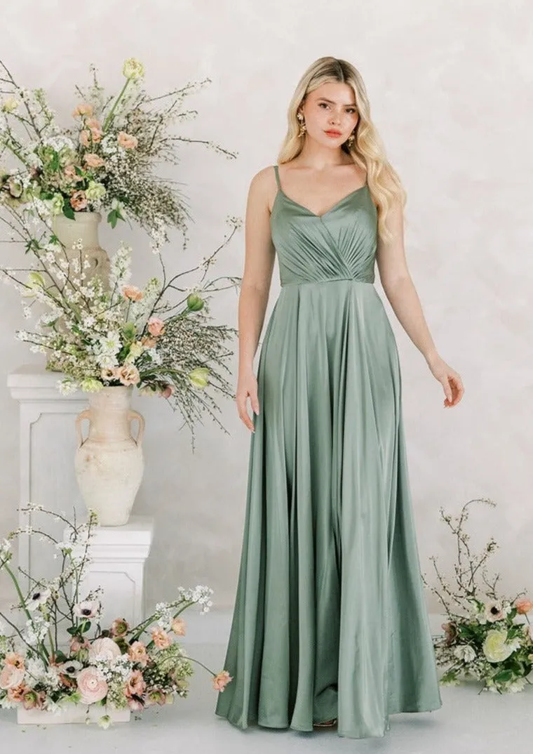 Isla Bridesmaid Dress In Sage Satin