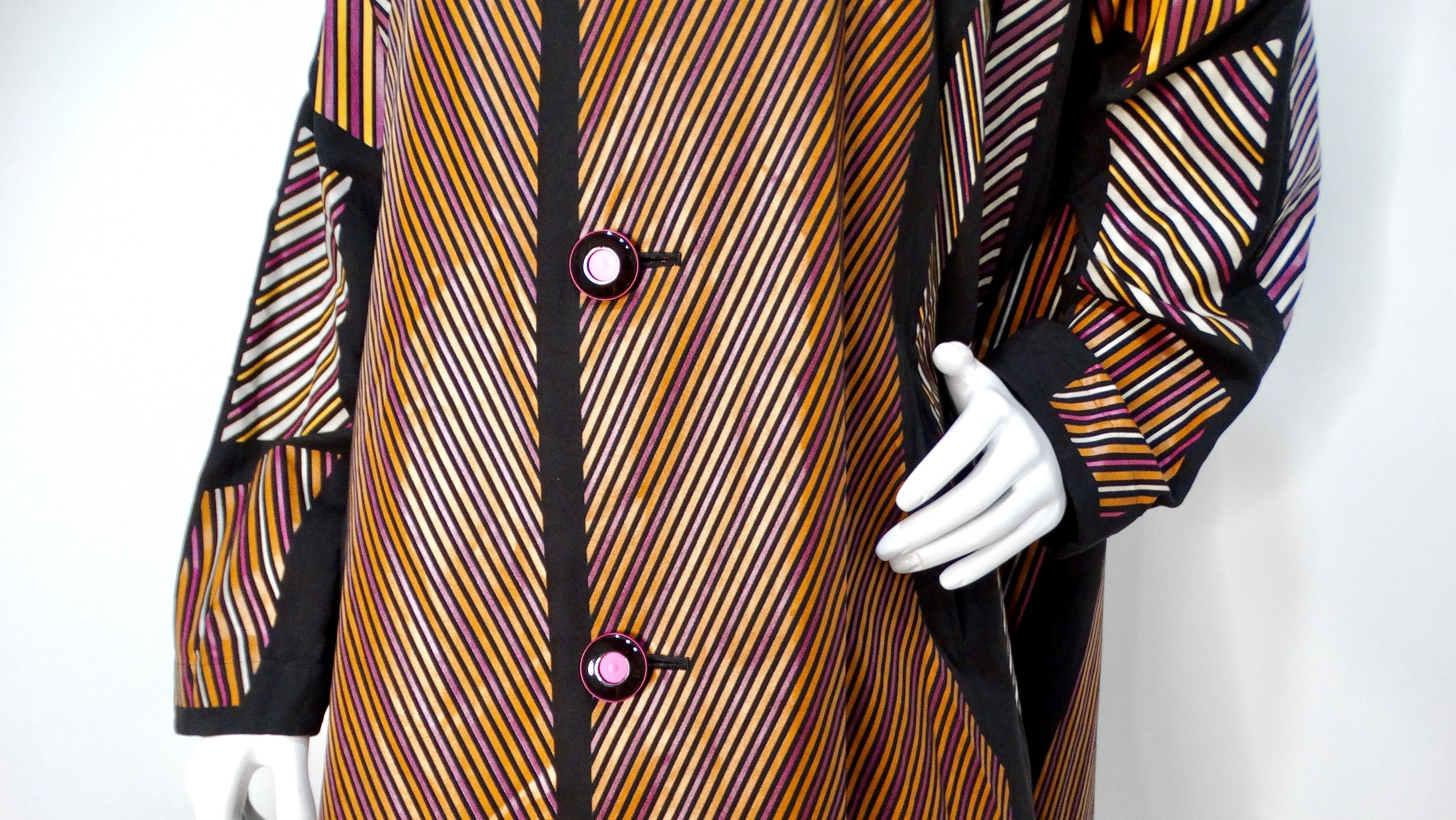 Issey Miyake Multi-Color Striped Car Coat