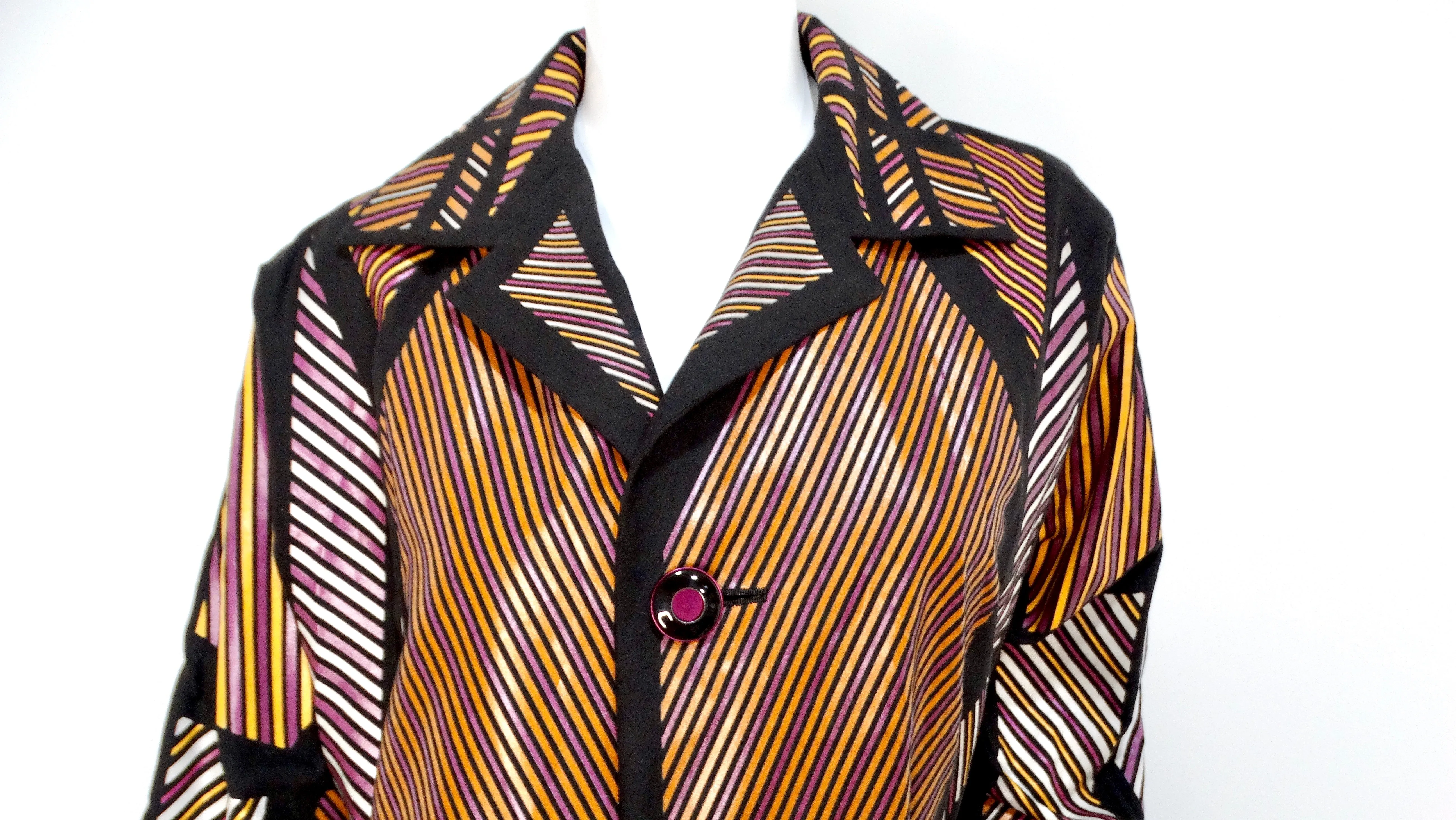 Issey Miyake Multi-Color Striped Car Coat