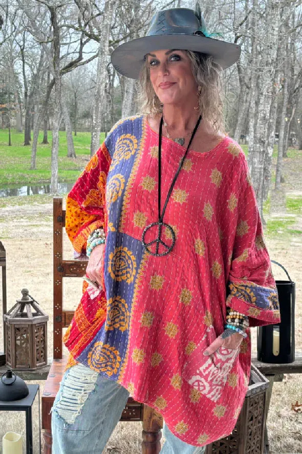 Kantha Sunrise Poncho "Candy Corn" by Jaded Gypsy