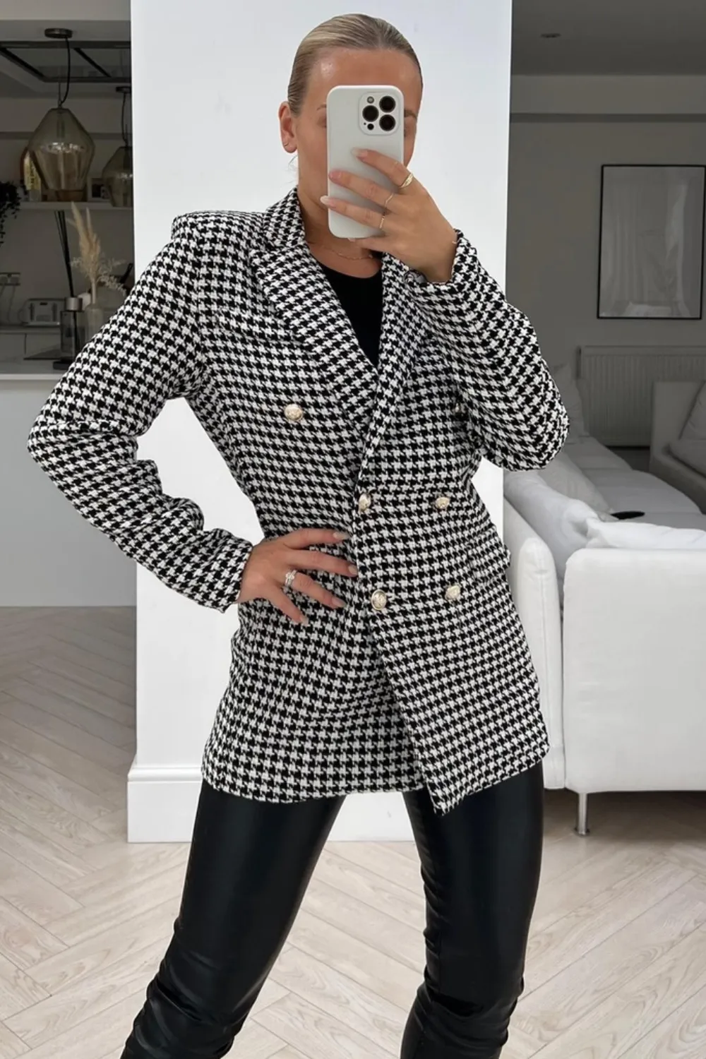 Kate black & white dogtooth blazer