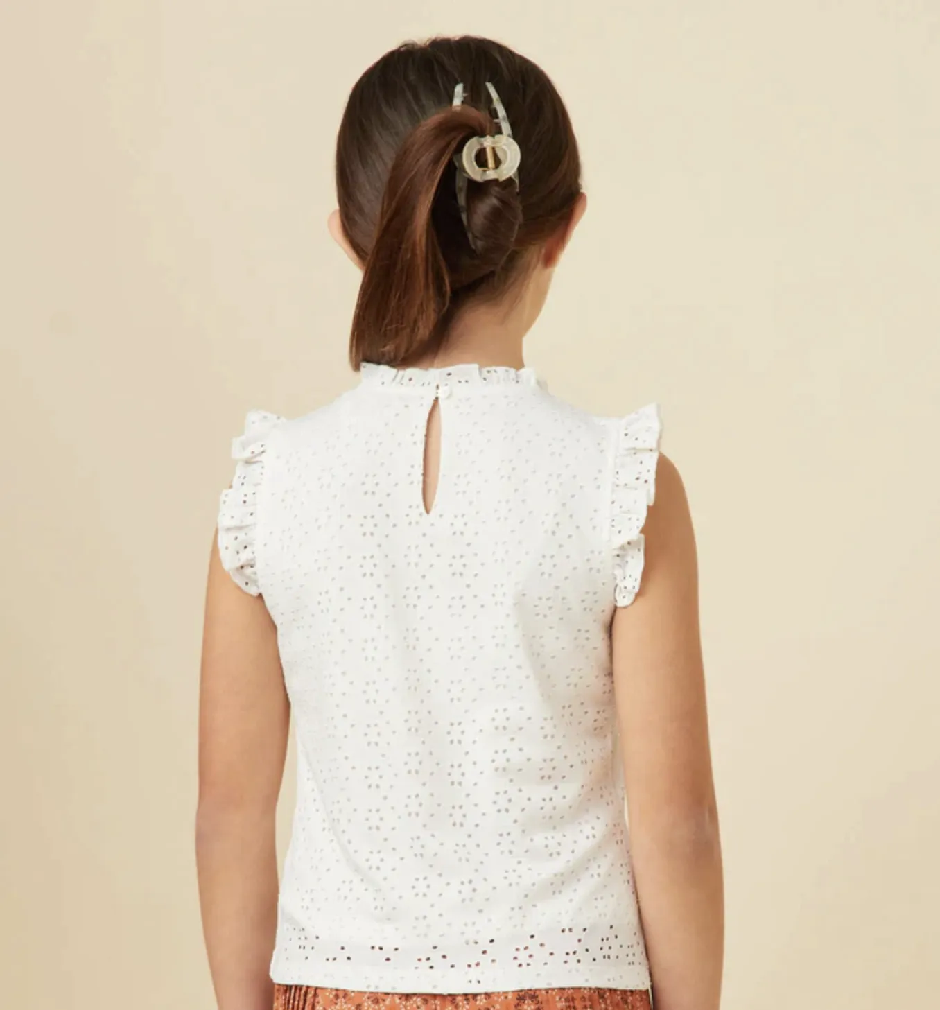 Knit Eyelet Ruffle Detail Tank