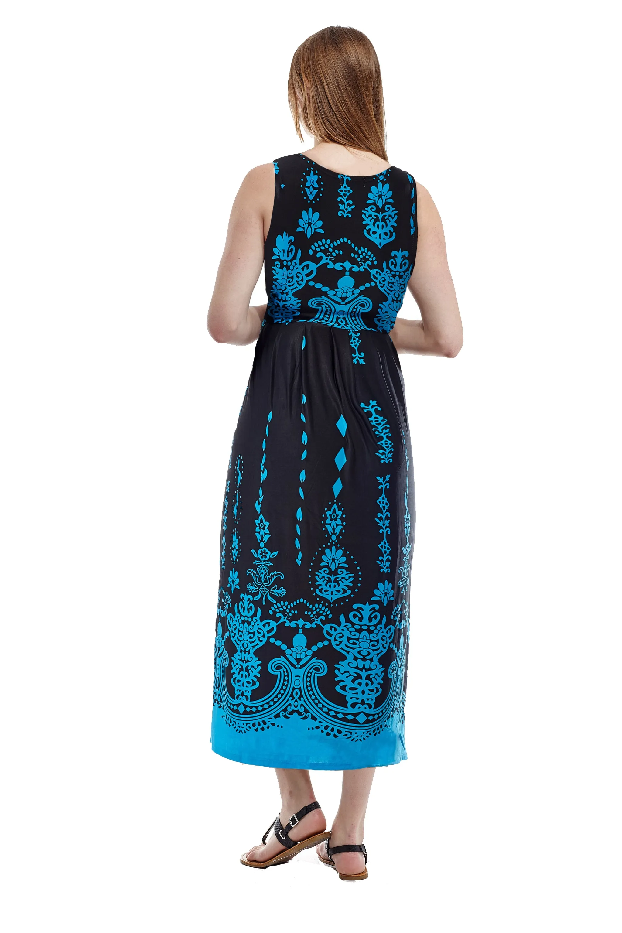 La Cera Paisley Border Print Sleeveless Printed Maxi Dress