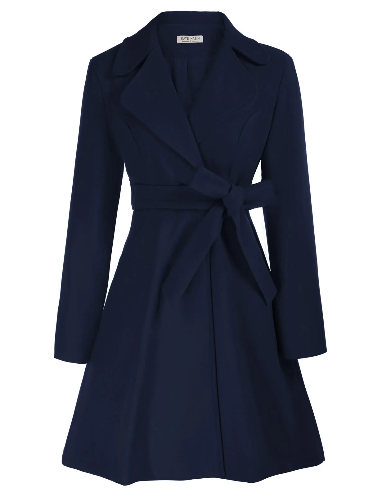 Lapel Collar Overcoat with Belt One-Button A-Line Coat