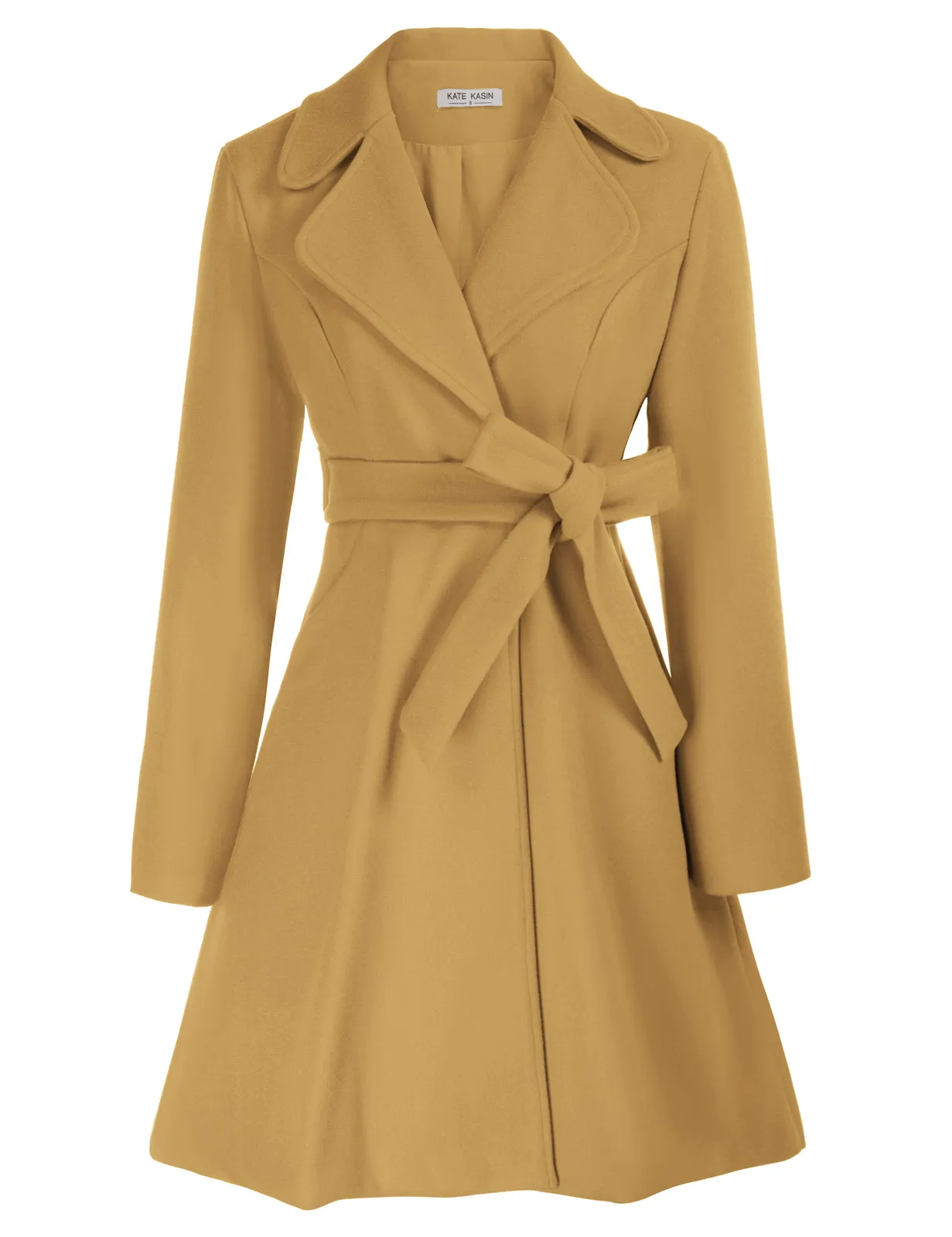 Lapel Collar Overcoat with Belt One-Button A-Line Coat