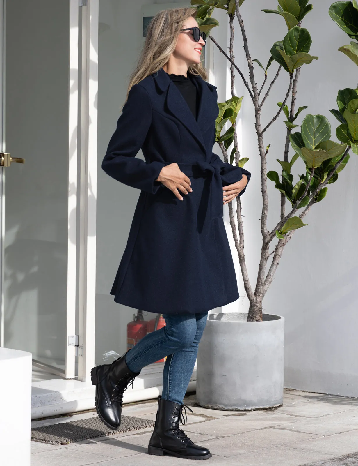 Lapel Collar Overcoat with Belt One-Button A-Line Coat