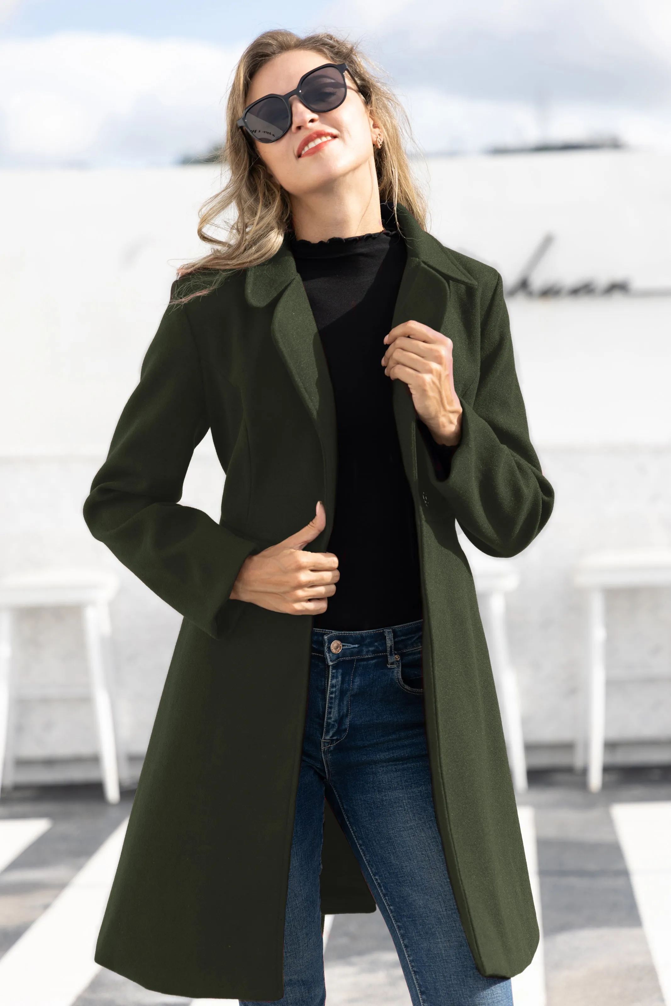 Lapel Collar Overcoat with Belt One-Button A-Line Coat