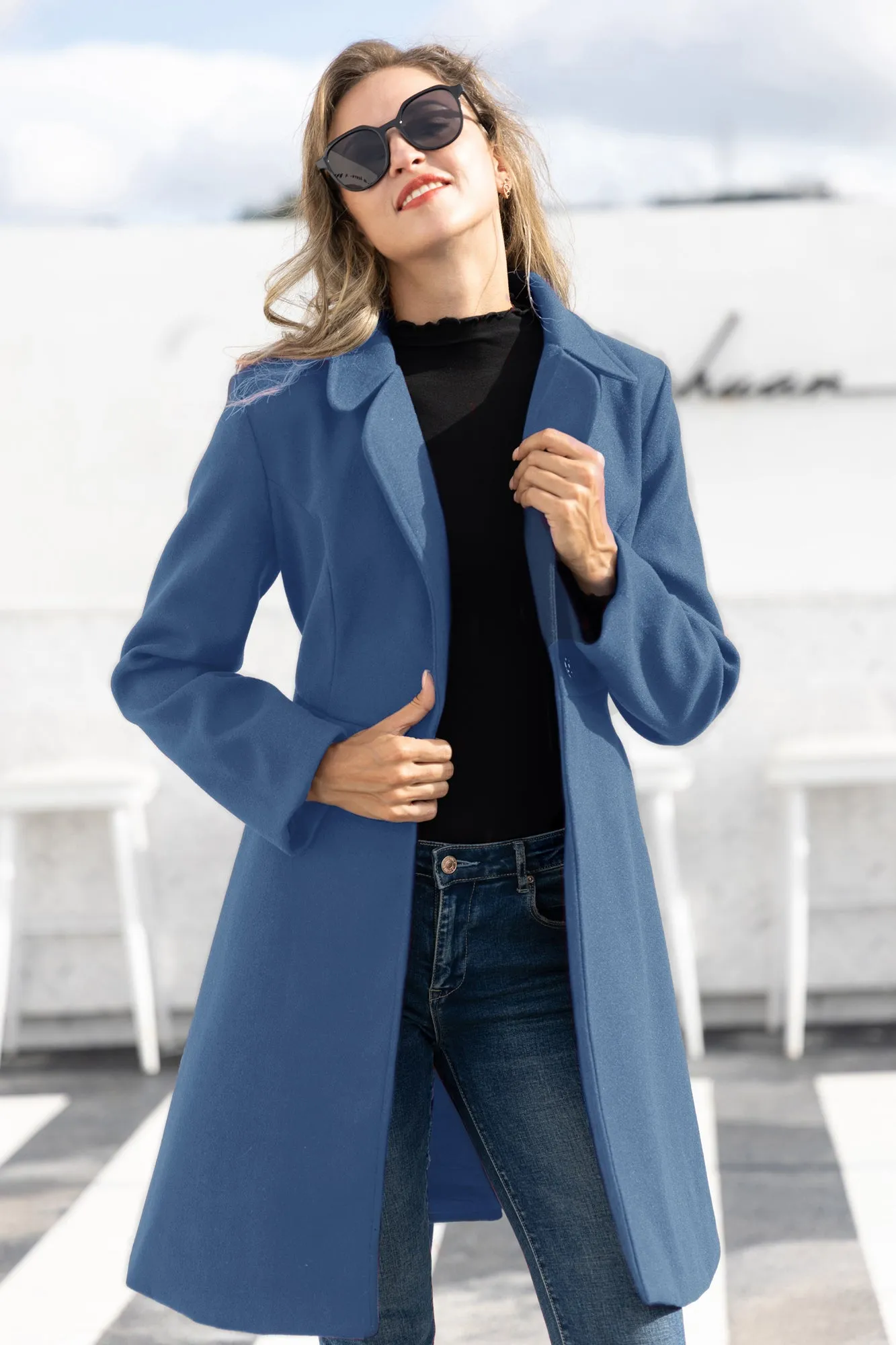 Lapel Collar Overcoat with Belt One-Button A-Line Coat